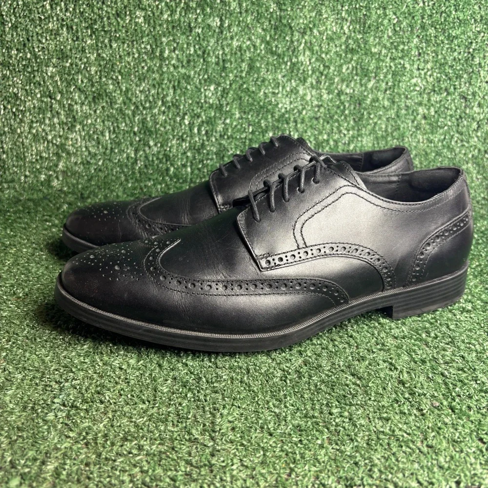 Cole Haan Grand.OS C23793 Wingtip Oxford Brogue Leather Shoes Black Mens Sz 10 M